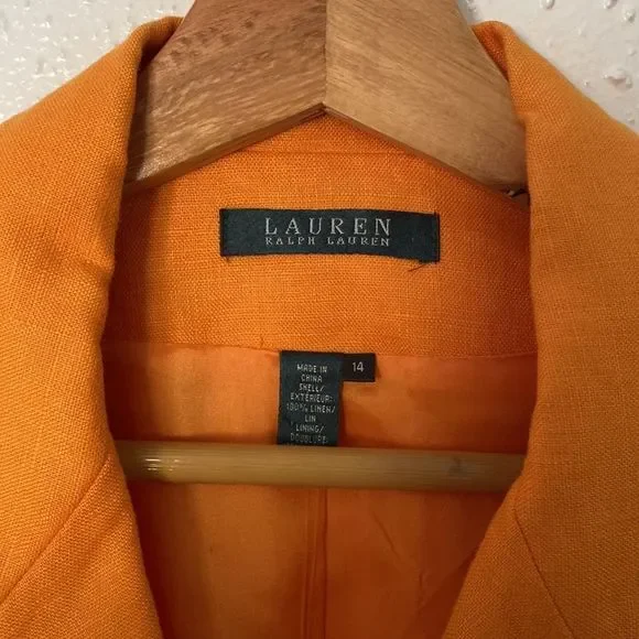 LAUREN | 2 pc suit | orange | lined | size 14 | suit | jacket | like new - Picture 7 of 10